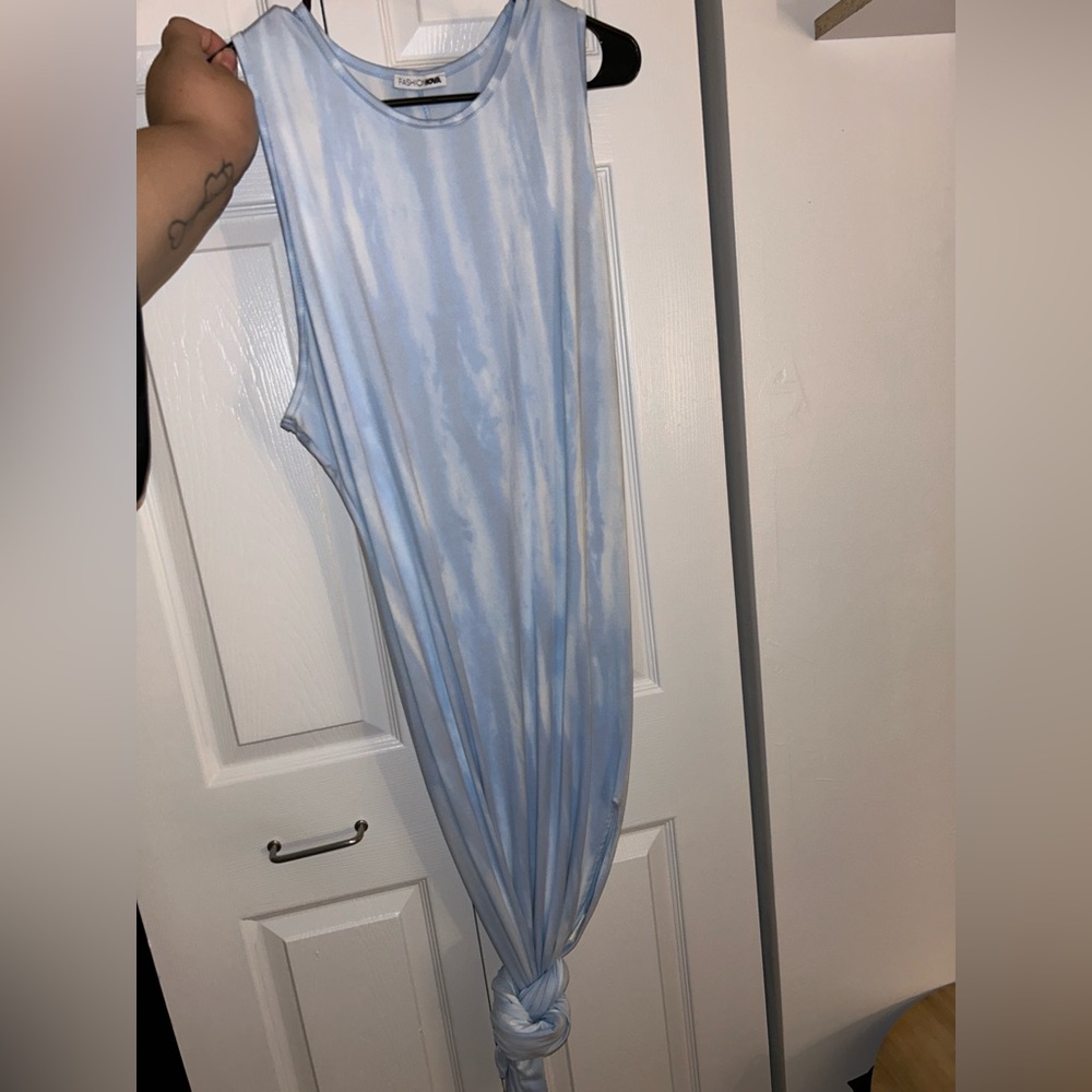 Blue and white long maxi dress